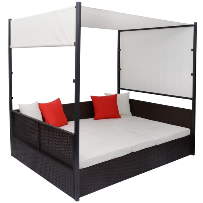 vidaXL - Tuinbed - met - luifel - 190x130 - cm - poly - rattan - bruin