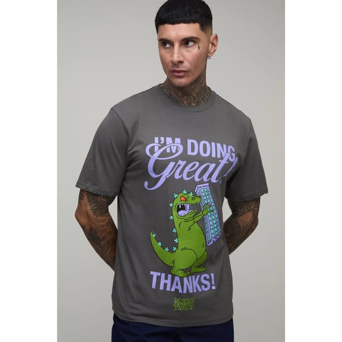 Tall Regular Rugrats Reptile Licentie Print T-shirt | Charcoal | Size Large