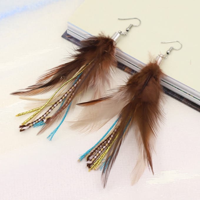 Jomide Oorhangers Bohemian Veren - Bruin