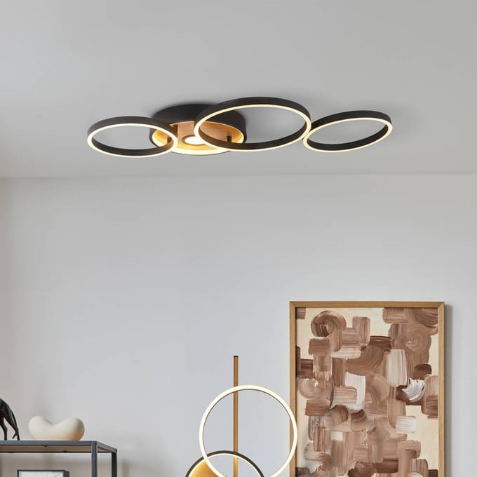 Searchlight Plafondlamp Curio Inbouw, houtlook