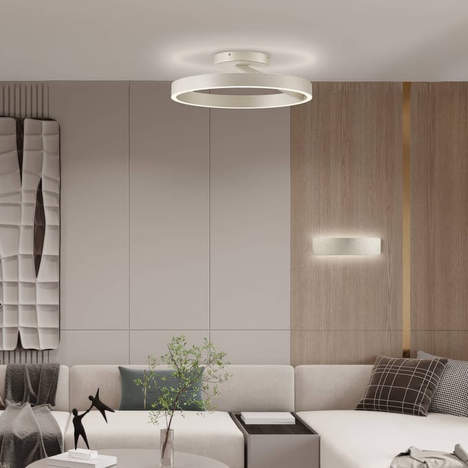 Viokef LED plafondlamp Saturn, Ø 50 cm, crèmekleurig met zilveren accenten, metaal