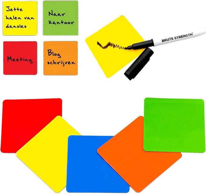 Whiteboard  Scrum Magneten met stift  -75 stuks - Mix - 5 kleuren - 7,5 x 7,5cm - Post it notes voor Magneetbord en Koelkast