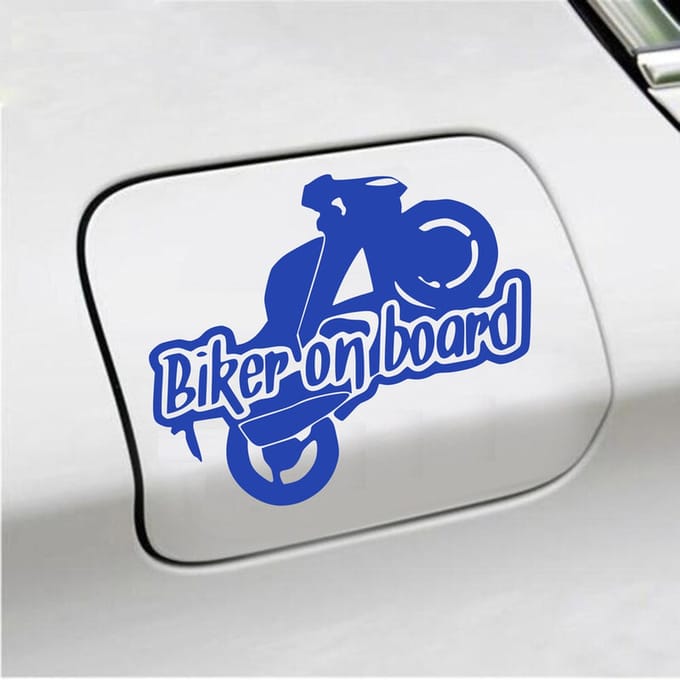 Bumpersticker - Biker On Board - 11,9 X 14,8 - Blauw