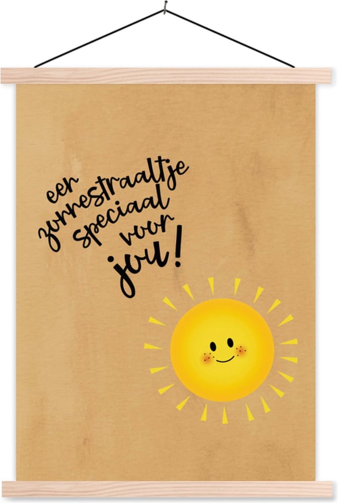 Posterhanger incl. Poster 60x80 cm - Schoolplaat - Beterschap - Quotes - Zon - Textielposter - Blanke latten