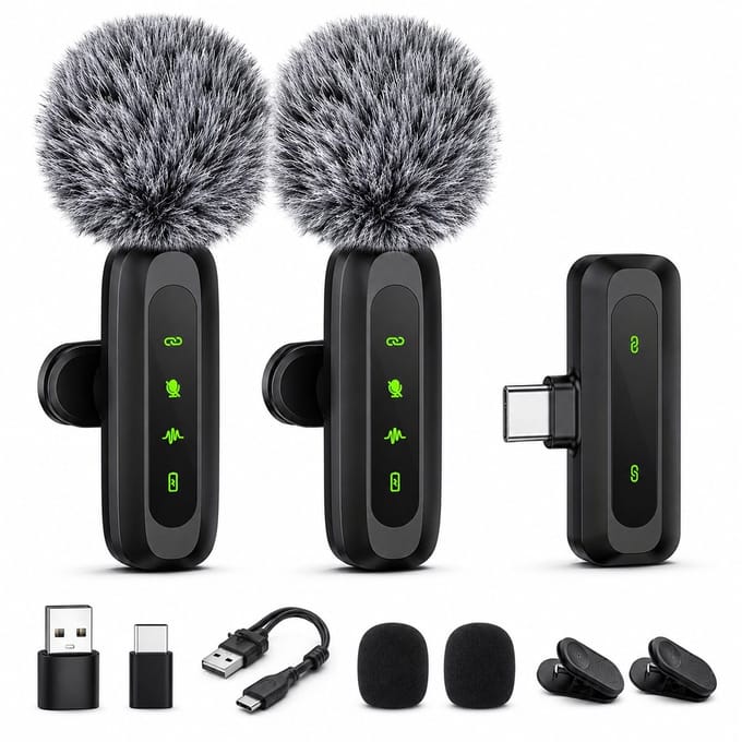 Draadloze Microfoon Pro -2 Stuks - Ruisonderdrukking - Lavalier - Windshields - Plug & Play - USB-C/Lightning