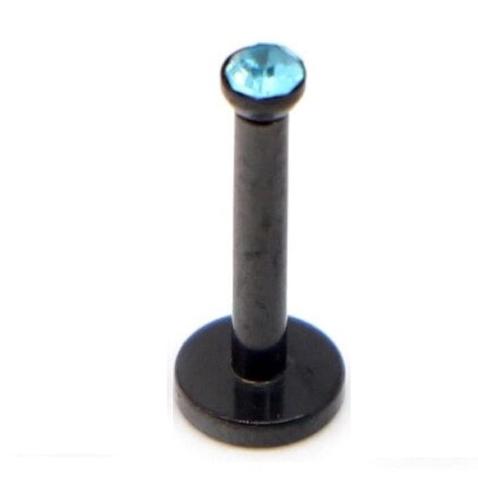Zwart Met Steen - Tragus / Helix / Labret Piercing