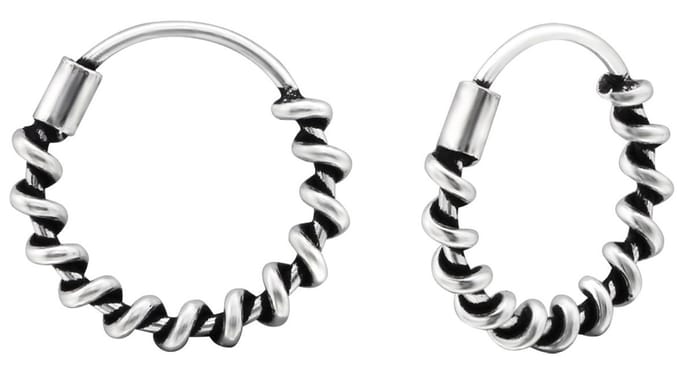 Joy|S - Zilveren Bali oorringen - 12 mm - geoxideerd - t34