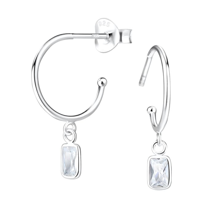 Joy|S - Zilveren oorringen stud - baguette bedel - zirkonia