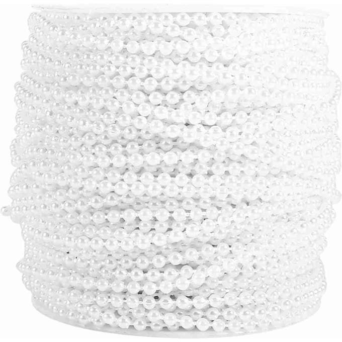 50M Rol 3mm Vislijn Parel String Kralen Ketting Guirlande Bruiloftsdecoratie Tafelstukken Wit wit