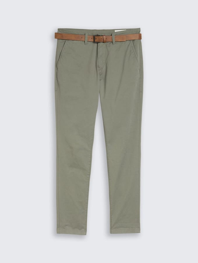 Tom Tailor Denim - TTSLIM chino met riem - Maat 28/32 - dusty mid olive
