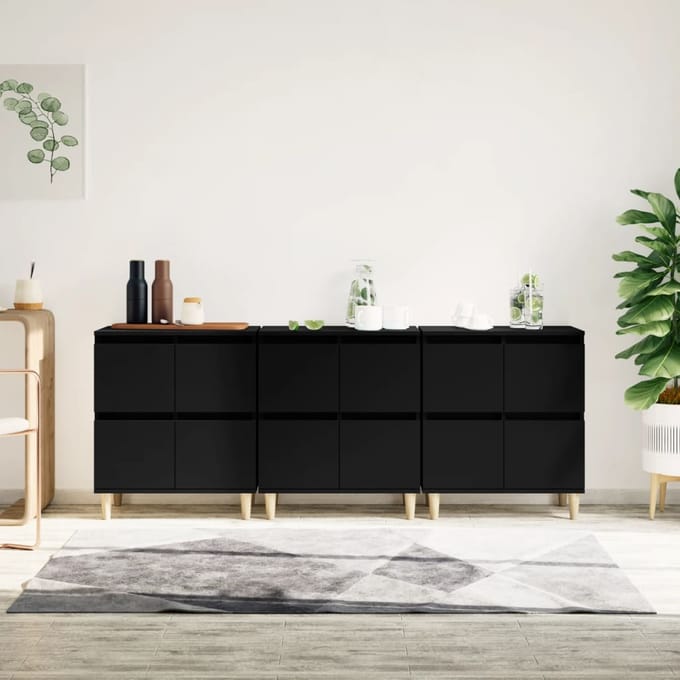 vidaXL - Dressoirs - 3 - st - 60x35x70 - cm - bewerkt - hout - zwart