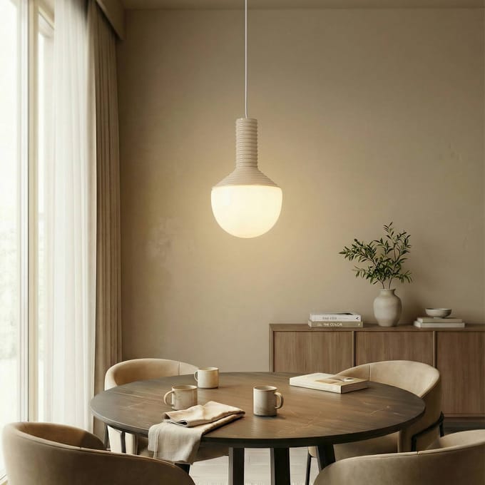 Lucande - hanglamp - 1licht - Keramiek, glas, metaal - H: 36 cm - E27 - beige, opaal