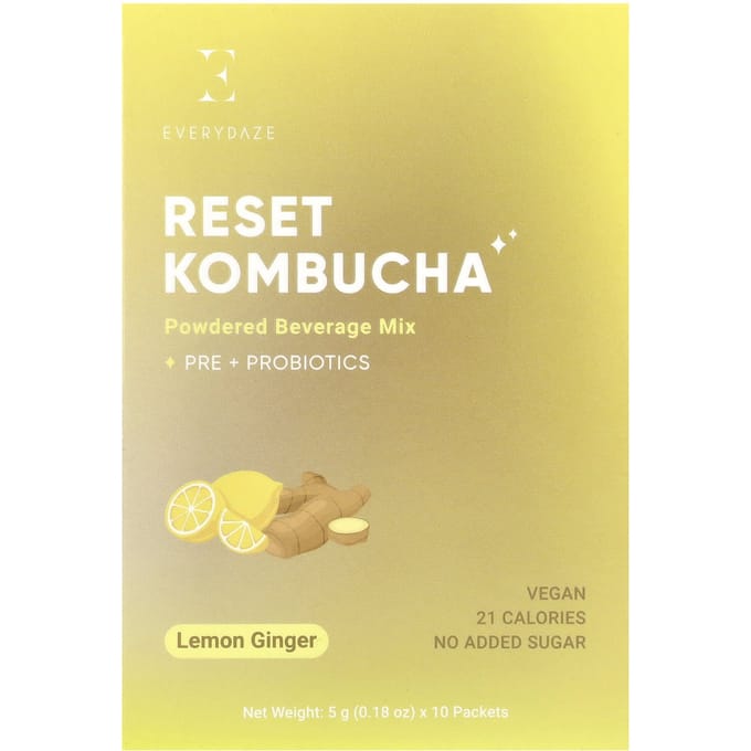 Reset Kombucha, Poederdrankmix, Citroen Gember, 10 Zakjes, 5G (0,18 oz) Elk