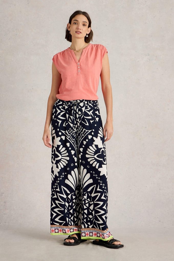 White Stuff Farah Wide Leg Trouser Navy Multi Taglia: 16 REGULAR | Pantaloni Outlet | Donna | Blu