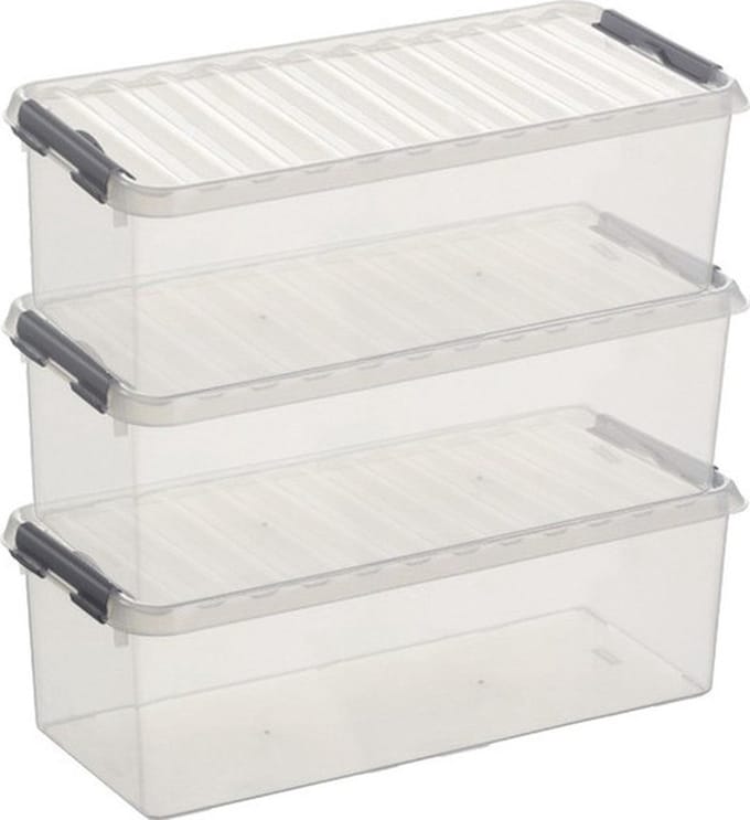Sunware q-line opberg box/opbergdoos - 3x - 9.5 liter - 48 x 19 x 15 cm - kunststof