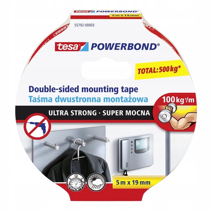 Tesa POWERBOND Ultra Sterke - Dubbelzijdige Montagetape - 5m x 19mm - Wit