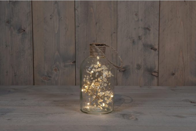 Kerstverlichting - B.o. Fles Glas Met Droogbloem Wit 20x9,5cm / 10led Warm Wit