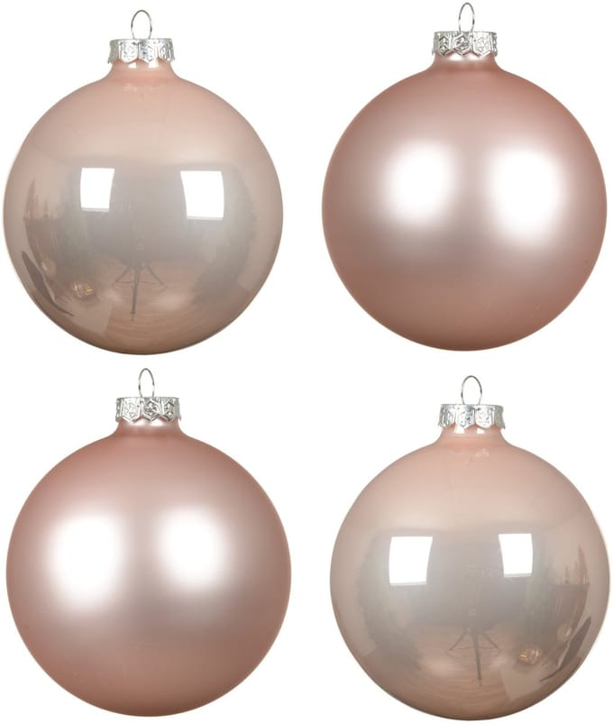 4x Lichtroze glazen kerstballen 10 cm - Mat/matte - Kerstboomversiering lichtroze