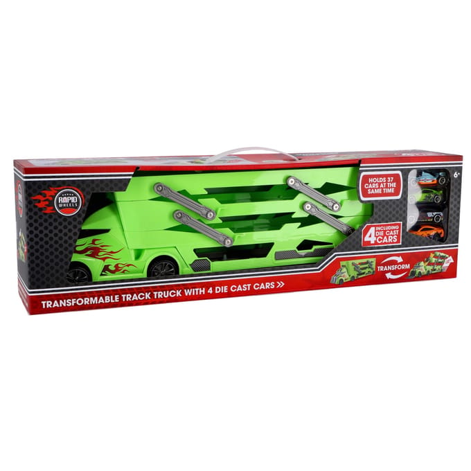 Rapid Wheels autotransporter met 4 auto's (licht groen, 6 - 8 jaar)