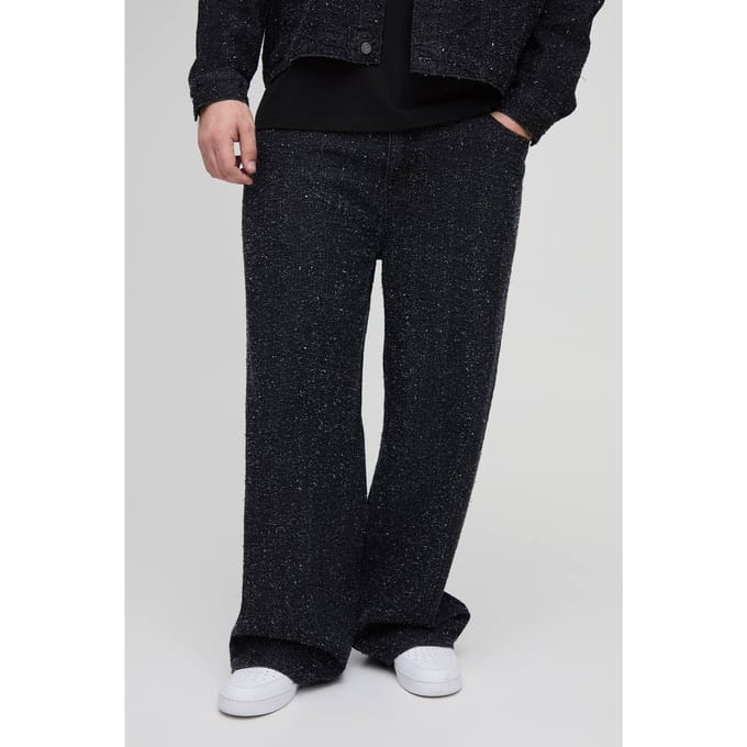 Plus Getextureerde Denim Relaxed Fit Jeans | Black | Size 42