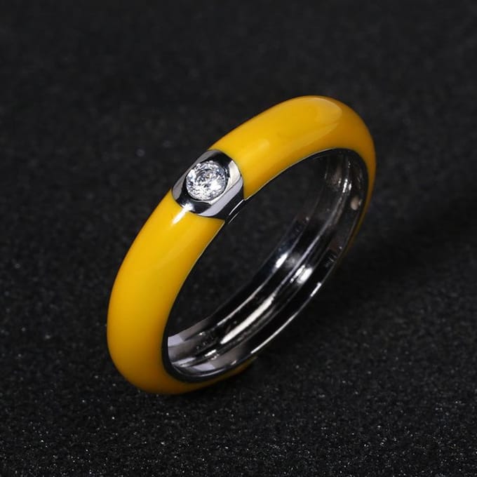 Bague Créative pour Femmes Européenne et Américaine Rétro Émail Coloré Bague Plaqué Or Minimaliste No. 9 yellow
