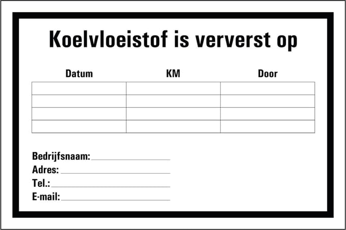 Koelvloeistof sticker 150 x 100 mm