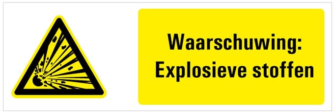 Tekststicker waarschuwing explosieve stoffen, W002 400 x 150 mm