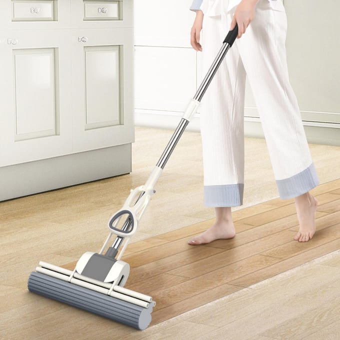 Roller Spons Mop Lichtgewicht Handenvrij Multifunctioneel Knijp Roller Mop voor Thuis white