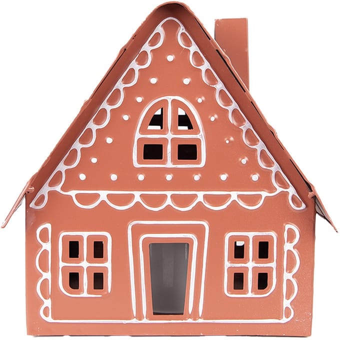 Clayre & Eef Decoratie Huis met LED 23x18x23 cm/ 3x AAA Bruin Metaal