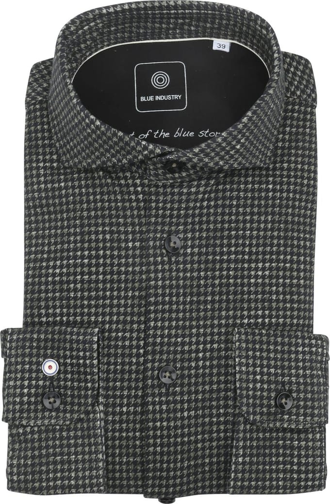 Blue Industry Overhemd Print Olijf - Maat 38 - Heren - Overhemden Casual