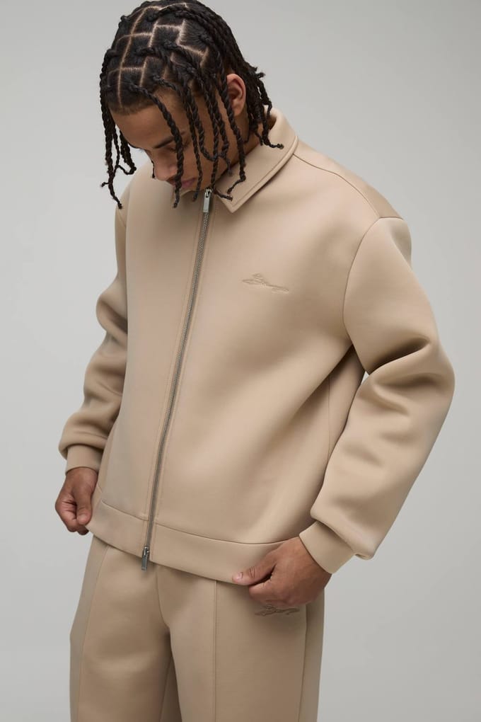 Regular Fit Harrington en Relaxed Broek Scuba Set | Taupe | Size Medium