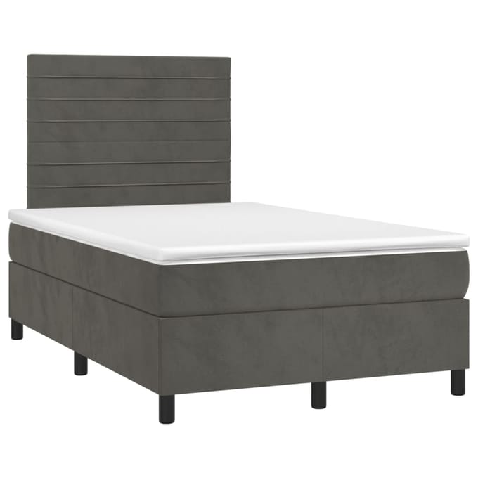 vidaXL - Boxspring - met - matras - en - LED - fluweel - donkergrijs - 120x200 - cm