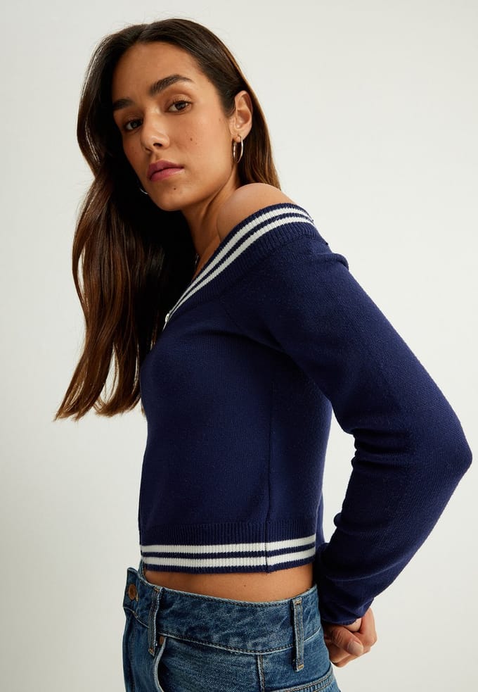 Bootkraag Rits gedetailleerd Sweater