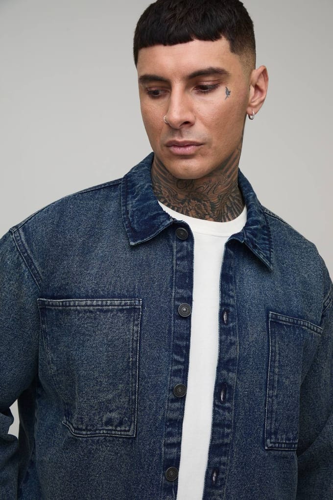 Lang Extreme Gewassen Oversized Denim Overhemd | Washed Blue | Size 2XL