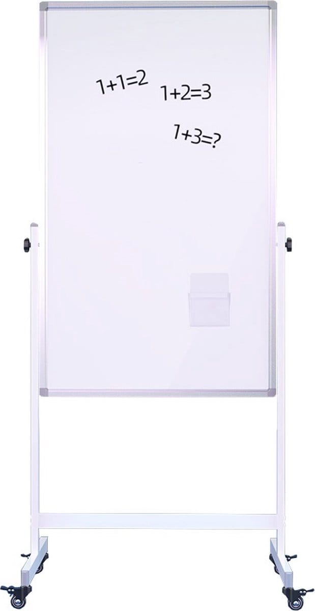 IVOL Whiteboard 80x120 cm - Verrijdbaar - Dubbelzijdig - In hoogte verstelbaar - Wit frame