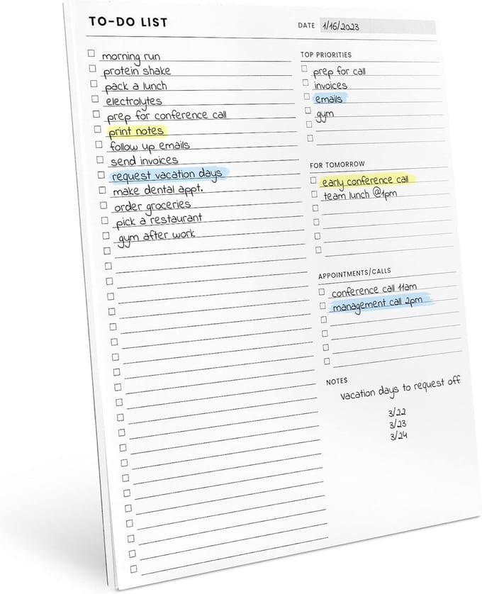 Grote Takenlijst Notitieblok Planner met Checklist en Dagindeling