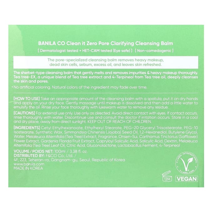 Banila Co, Clean It Zero, Baume nettoyant clarifiant pour les pores, Tea Tree-EX, 100 ml (100 ml) white
