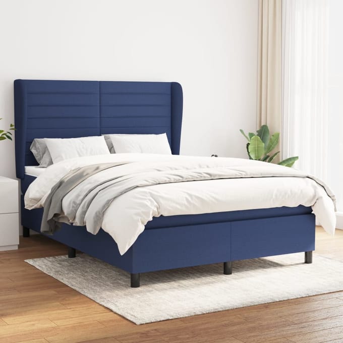vidaXL - Boxspring - met - matras - stof - blauw - 140x200 - cm