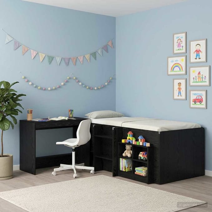 vidaXL - Bed - Bureau - Zwart - eiken - Bewerkt - hout - 100 - x - 45 - x - 75 - cm