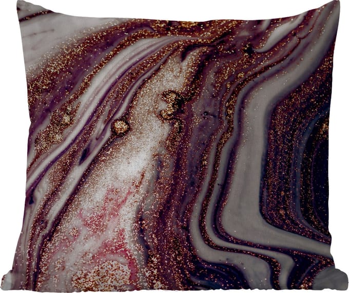 Buitenkussen - Marmer - Roze - Goud - Glitter - Marmerlook - 45x45 cm - Weerbestendig
