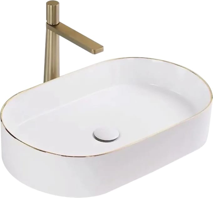 Rea Nadia White Gold Edge Opzetwastafel Wit En Goud 61x38,5 cm