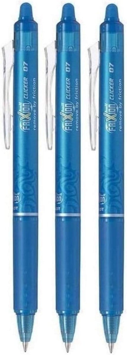 Intrekbare rollerball pen met wisbare inkt, 0,7 mm penpunt, 0,35 mm lijnbreedte, pack van 3 lichtblauw
