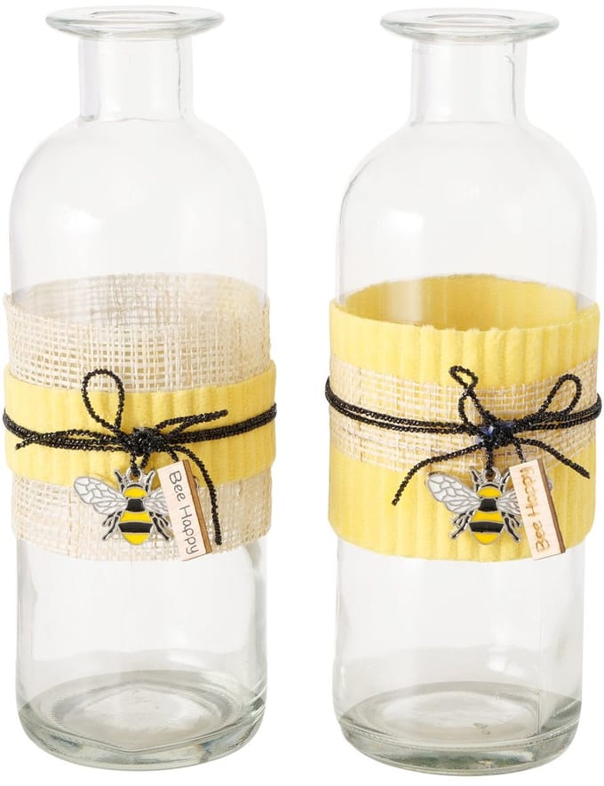 Vaas Bee Happy – 2 Assorti – H17 cm – Glas & Multiplex – Met Bijhanger – Willekeurige Soort