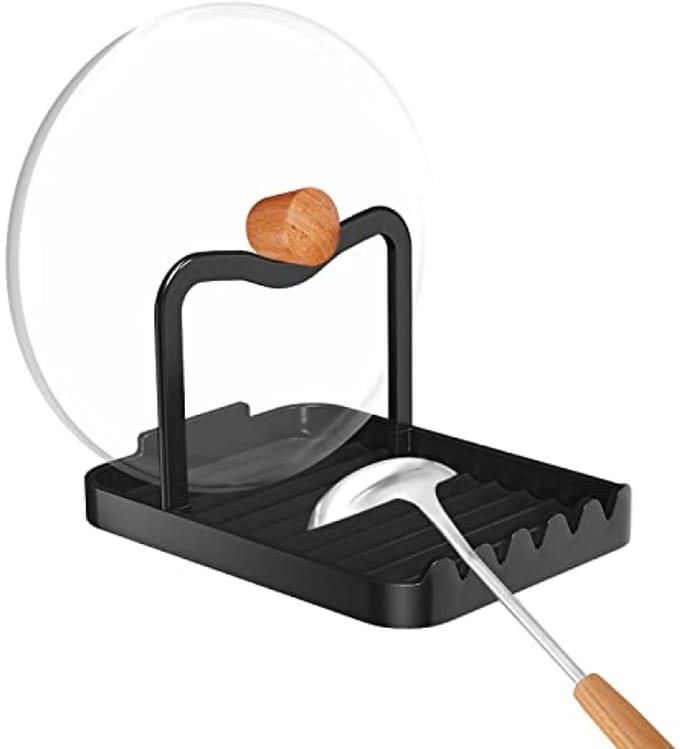 Zwarte houder voor deksels en keukengerei - Compact en stevig