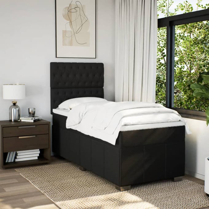 vidaXL Boxspring met matras stof zwart 90x190 cm