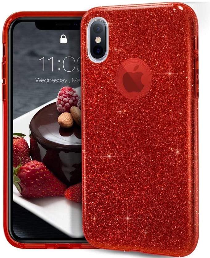 Geschikt voor Apple iPhone XS Max hoesje - Rood - Glitter - Soft TPU