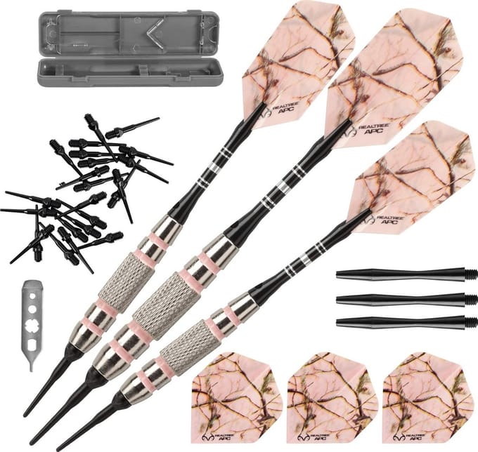 Soft Tip Darts - Dartpijlen Set - Indoor Spel - Vernikkelde Vaten - 16 gram - Roze Camo