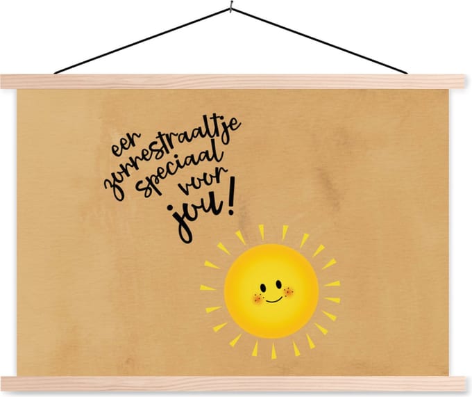 Posterhanger incl. Poster 90x60 cm - Schoolplaat - Sterkte - Quotes - Zon - Textielposter - Blanke latten