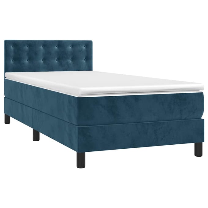 vidaXL - Boxspring - met - matras - en - LED - fluweel - donkerblauw - 80x200 - cm