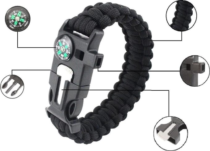 CAMPINGWISE survival paracord armband met 5 functies in zwart